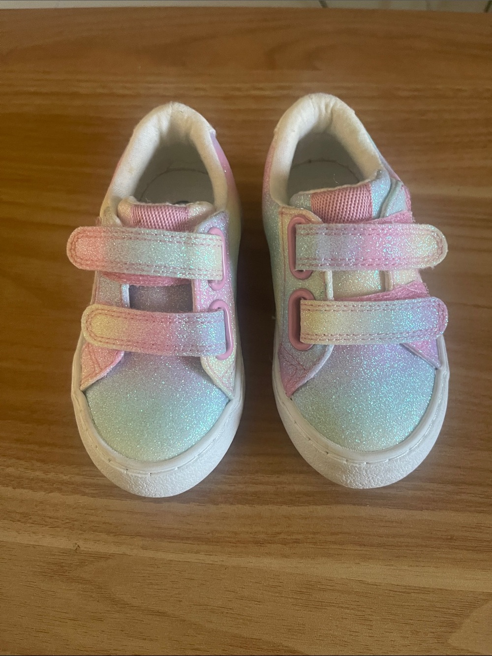 Cat & Jack Glitter Pastel Rainbow Velcro Sneakers - Pink, Blue, Cream